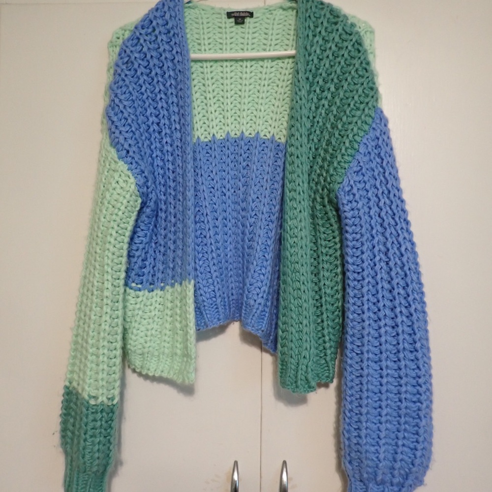 Wild Fable Blue and Green Chunky Knit Cardigan
